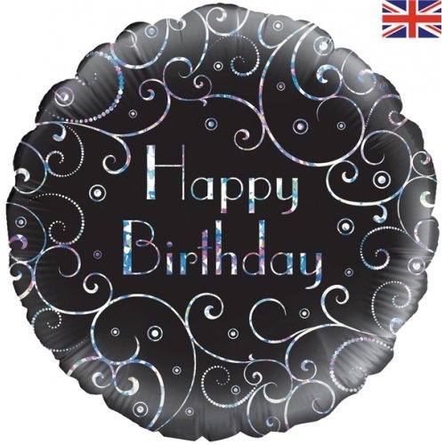 Happy Birthday Black and Silver Swirls - bannos