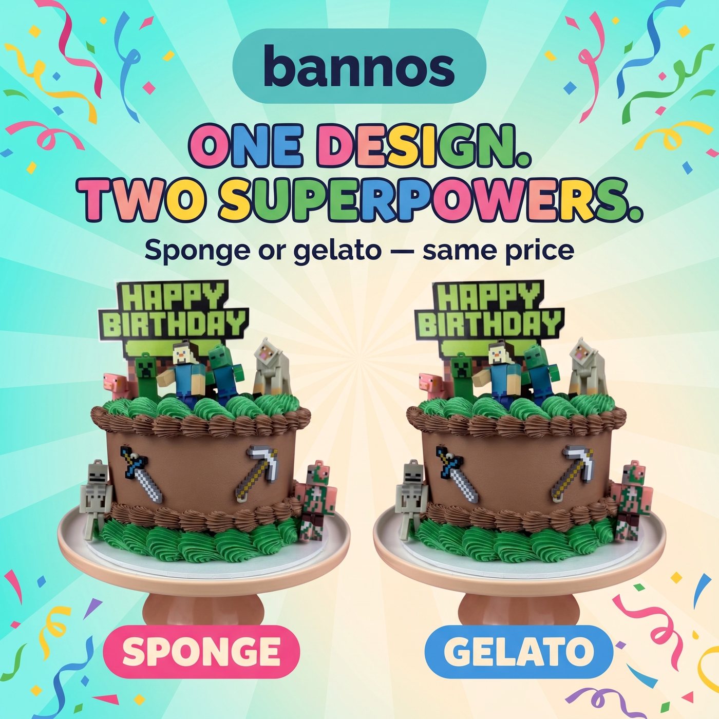 Bannos one design two superpowers sponge or gelato mobile banner optimized