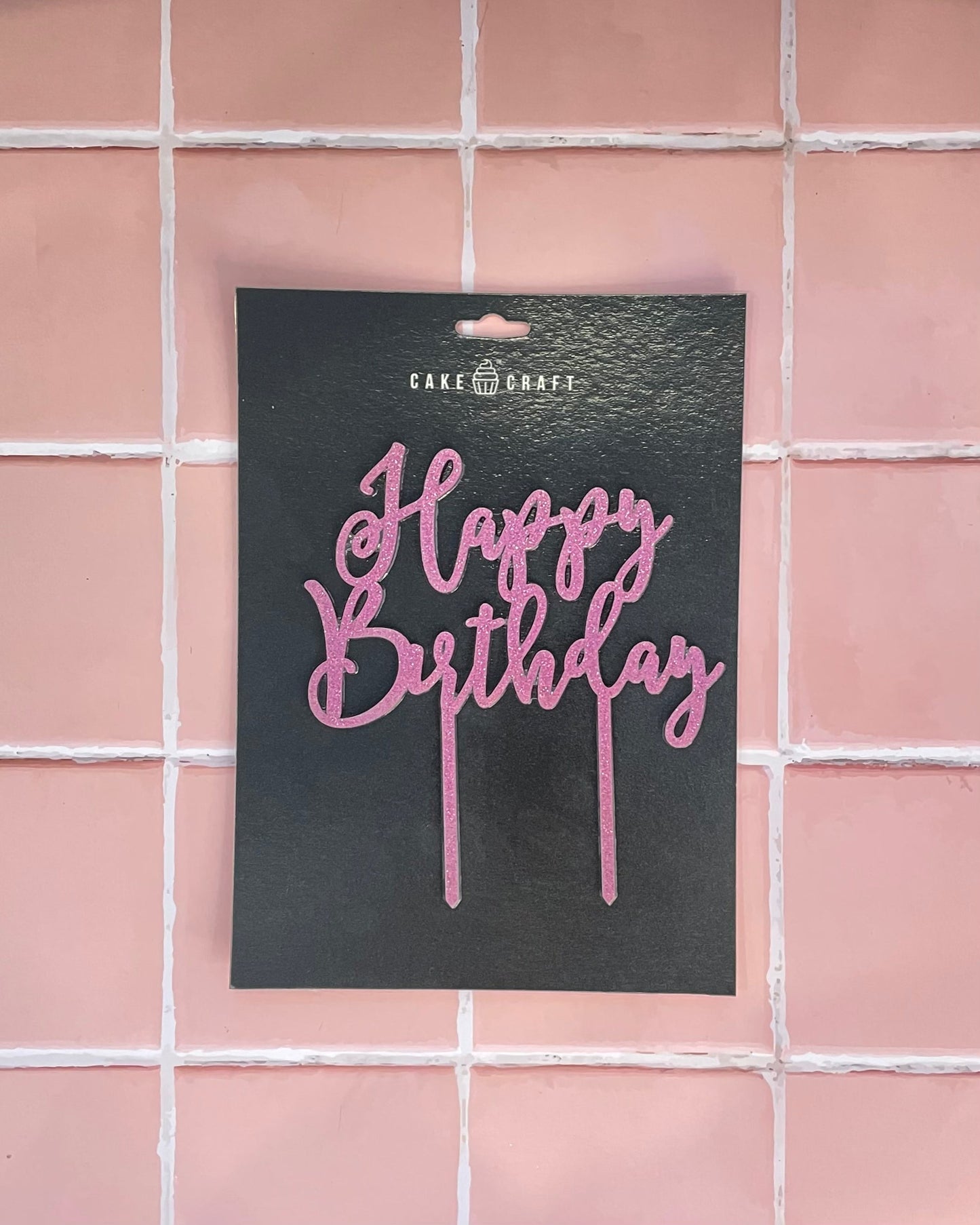 Happy Birthday Pink Glitter Topper by Bannos