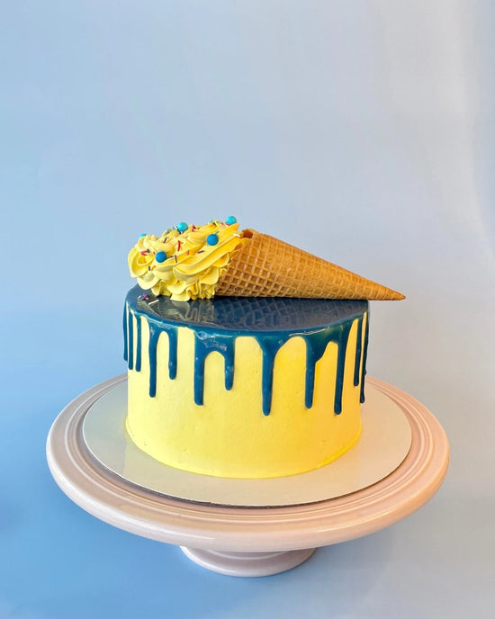 Yellow and Blue Cone Gelato Cake-bannos cakes-sydney delivery