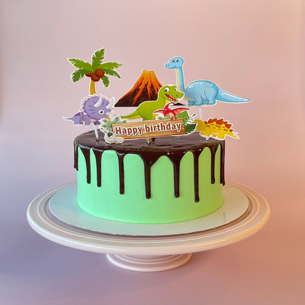 Happy Birthday Dinosaur Cake Topper - Light Cream Stegosaurus - Give Fun