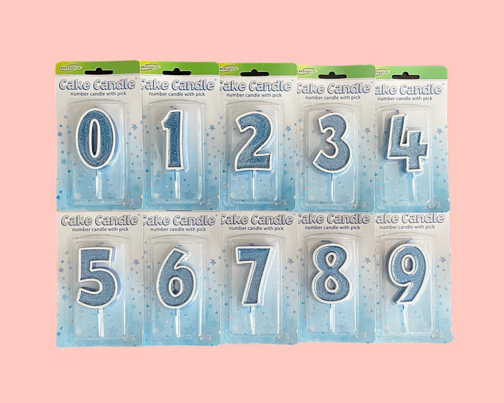 Blue Glitter Number Candles - bannos