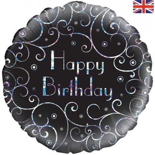 Happy Birthday Black and Silver Swirls - bannos