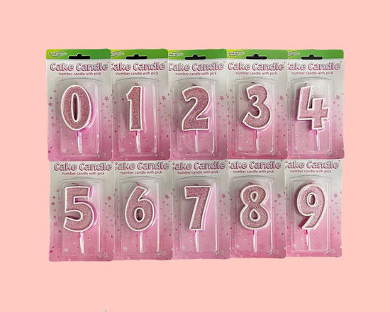 Pink Glitter Number Candles - bannos